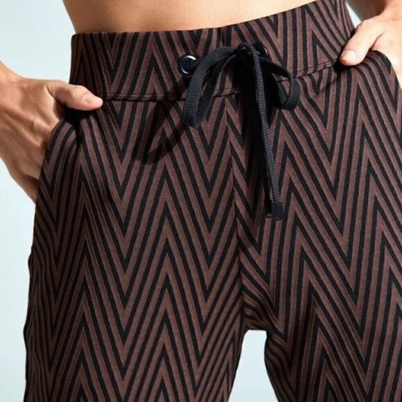 NOLI Vienna Jacquard Jogger Pants Drawstring Pockets Women Small Brown Black - Picture 2 of 11